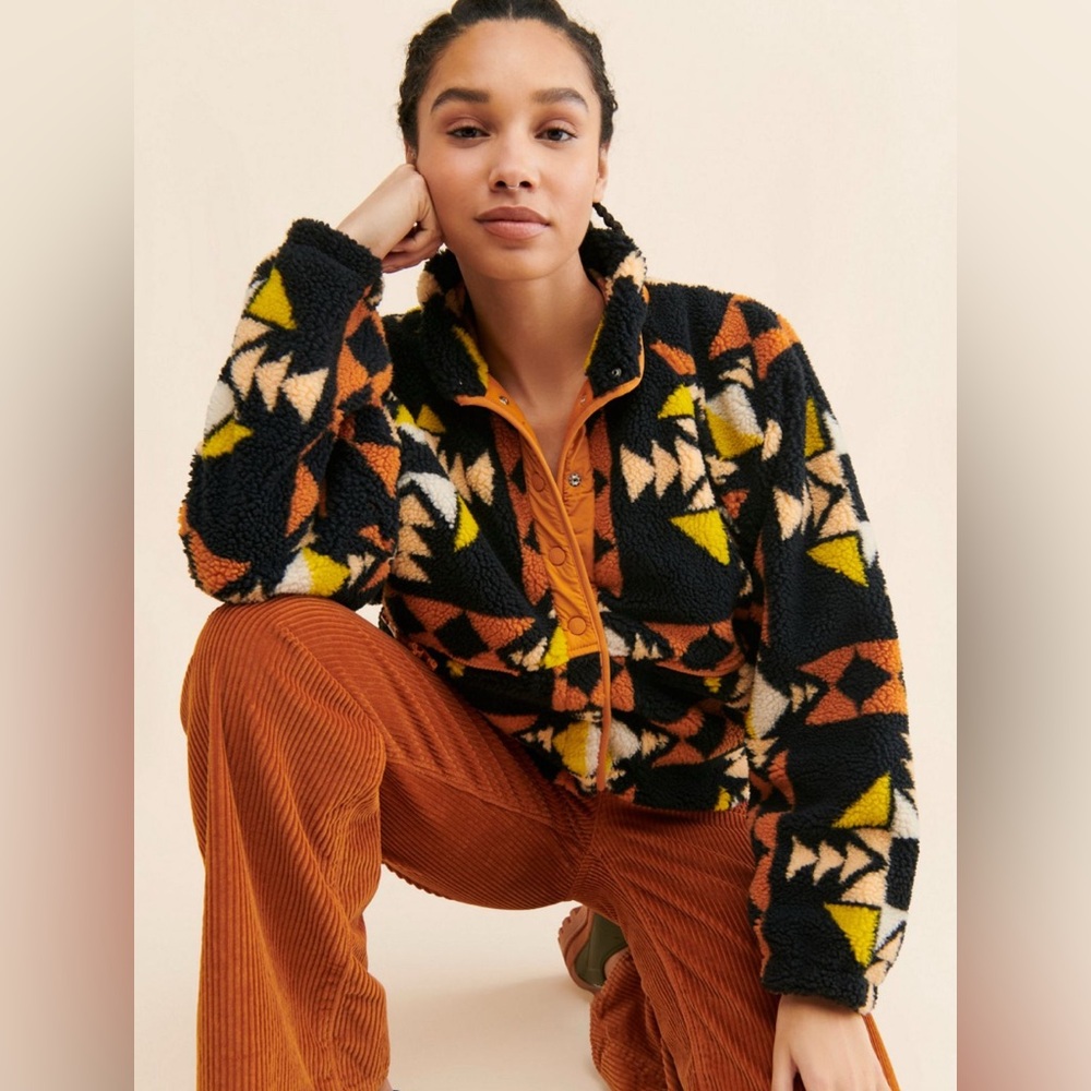 Free People We the free Hit the Slopes fleece geometric Multicolor Teddy Jacket